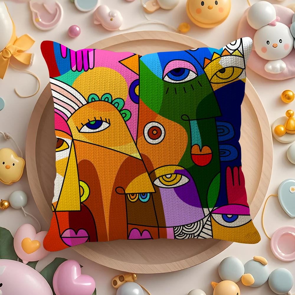 Colorful Abstract Faces Pillow Case Pattern Printed Pillowcase For Living Room Sofa Cushion Cover  Bedroom Decor