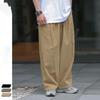 Amekaji Loose Wide Leg Solid Color Mens Pleated Elastic Waist Casual Pants Plus Size