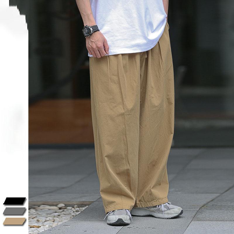 Amekaji Pantaloni Casual da Uomo Pieghettati a Gamba Larga e Ampia Tinta Unita Taglie Forti