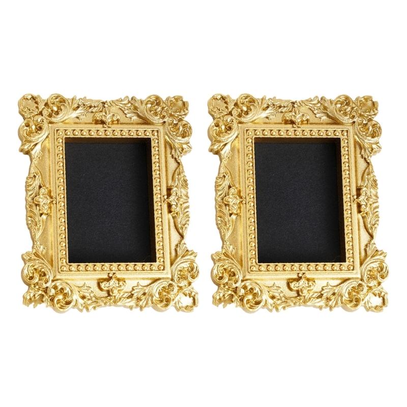 

Pack of 2 Small Antique Picture Frame Ornate Gold Resin Photo for Wall Display Old Fashioned Photo Gallery Art Decors