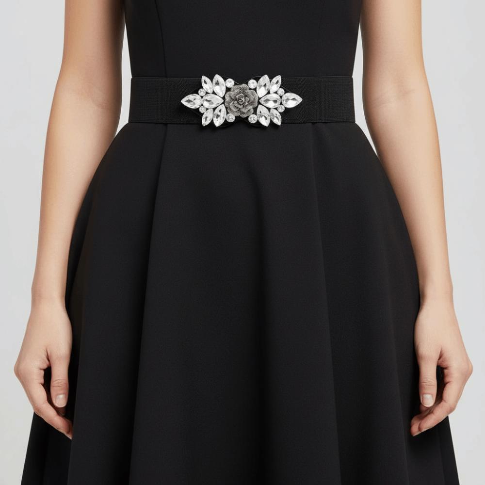 Korean Style Women Waistband Rose Flower Rhinestone Waist Belt Elastic Cummerbunds  Jacket