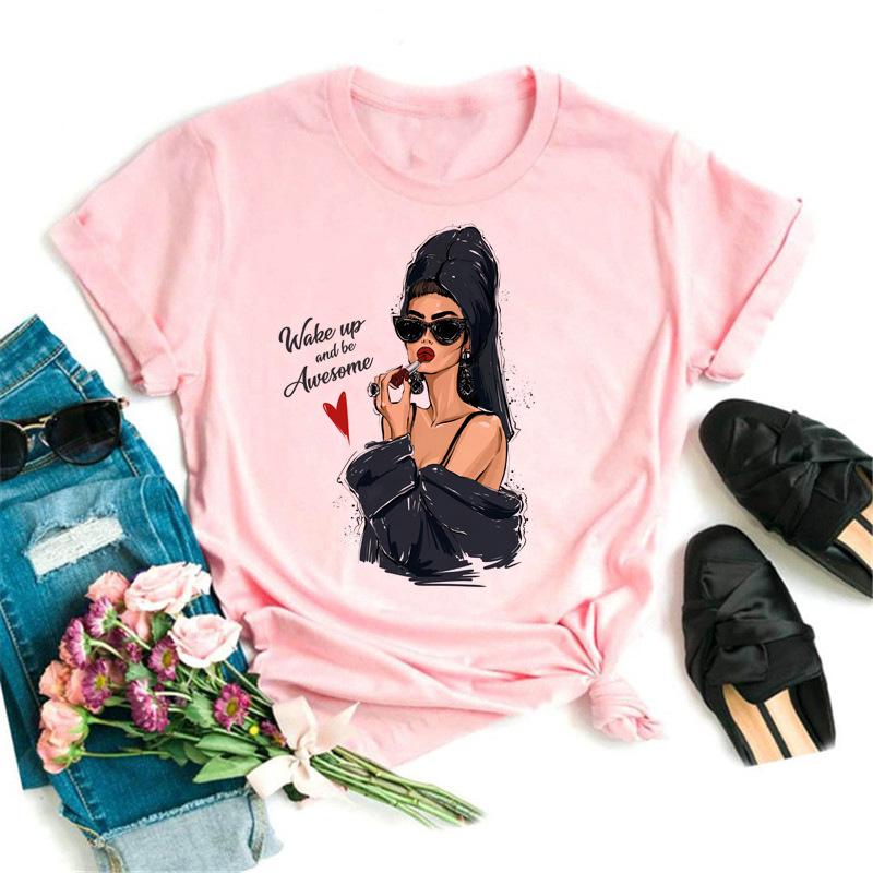 Women's Top Urban Girl Printed Casual White Cute Simple Retro Front Shoulder Pure Cotton Short Sleeved T-Shirts Women’s