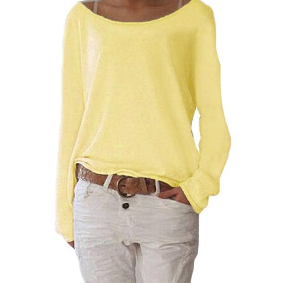 Solid Color Casual Round Neck Long Sleeve Women Knitted T-shirt Bottoming Top