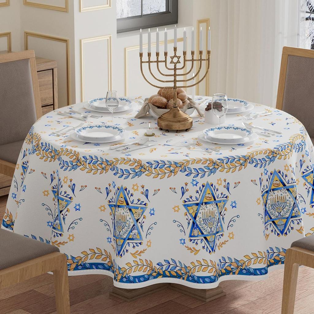 XCHI Six-Pointed Star Olive Leaf Hanukkah Chanukah Menorah Tablecloth Rectangle Table Cloth Washable Table Covers for Indoor Dining Home Party
