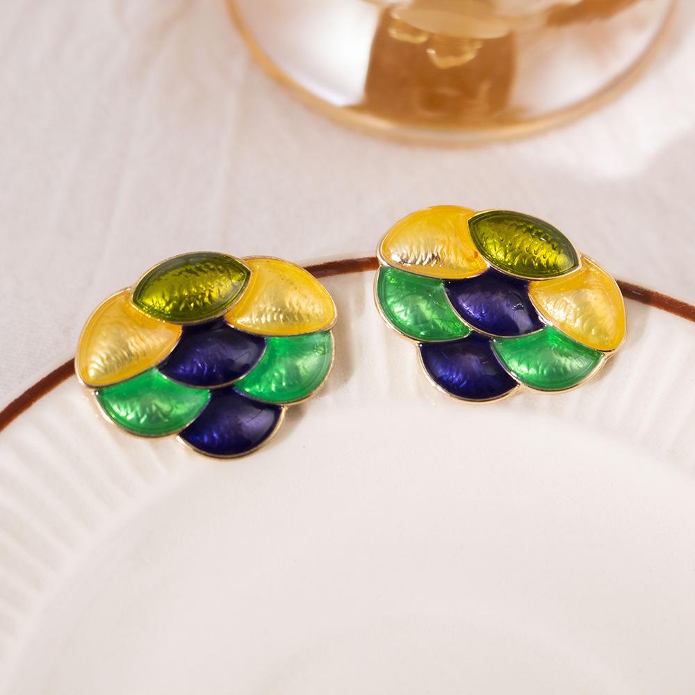 

Винтажные геометрические серьги-пусеты со стразами - Ретро придворный стиль, Нишевый дизайн, Легкая роскошь, Высокий класс