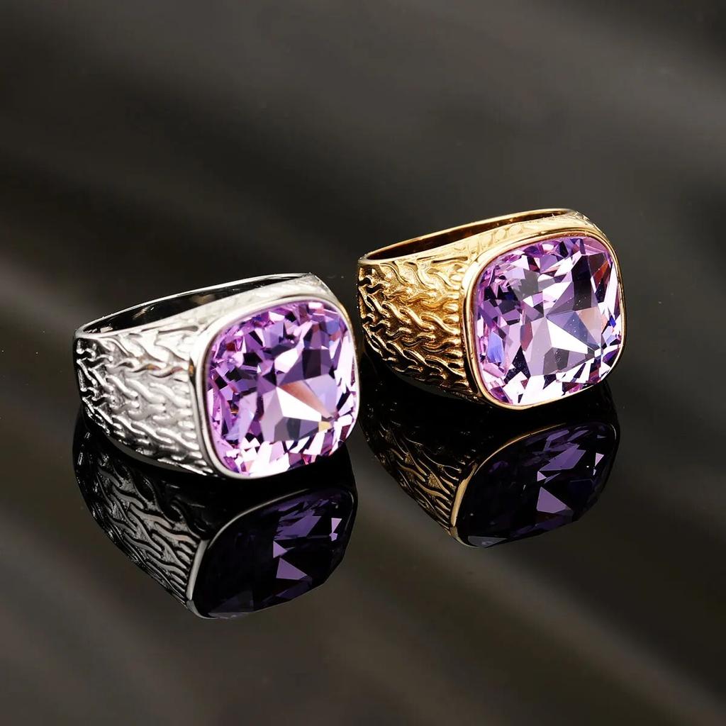 Hombre Mujer Retro Acero inoxidable Joyería Vintage Corte princesa Diamante de imitación amarillo Propuesta antigua Anillos de regalo Alianza de boda nupcial