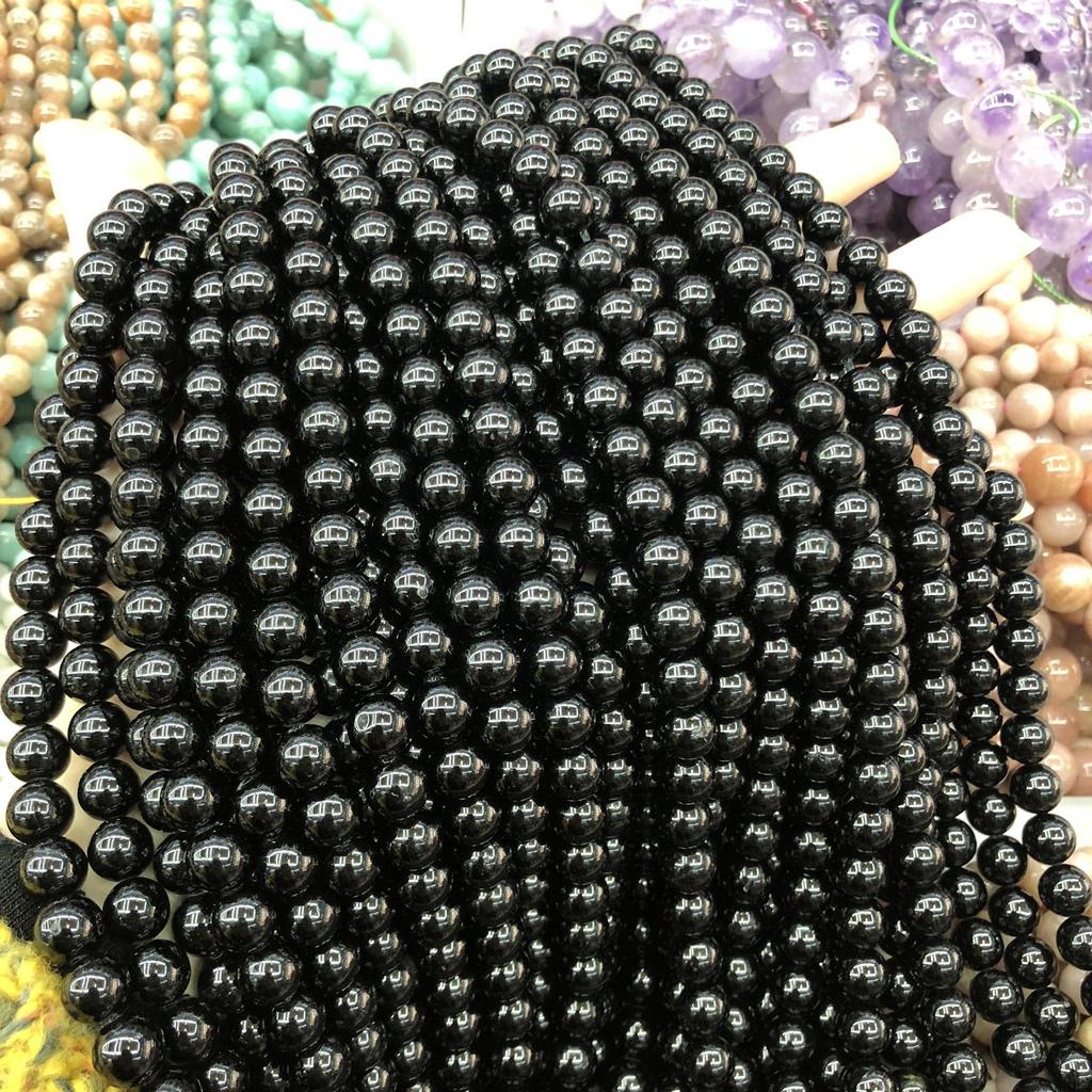 1 Filo, Stile Scuro Pietra Naturale Perline Sfuse, Perline Nere di Tormalina Rotonde Fatte a Mano per Creazione Gioielli Fai-da-te Collane Regali Artigianato 38cm