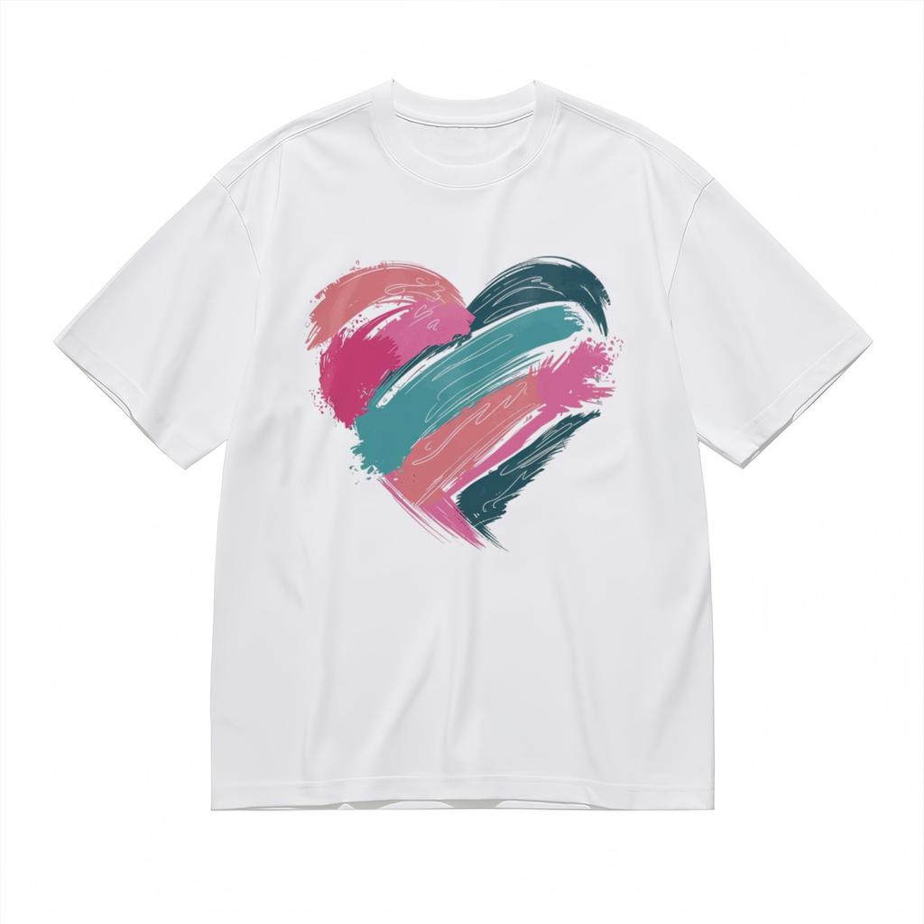Women's Comfy Classic T-Shirt Mens Womens Tees Top Multicolor Heart Splatter Pattern Abstract Art Tee