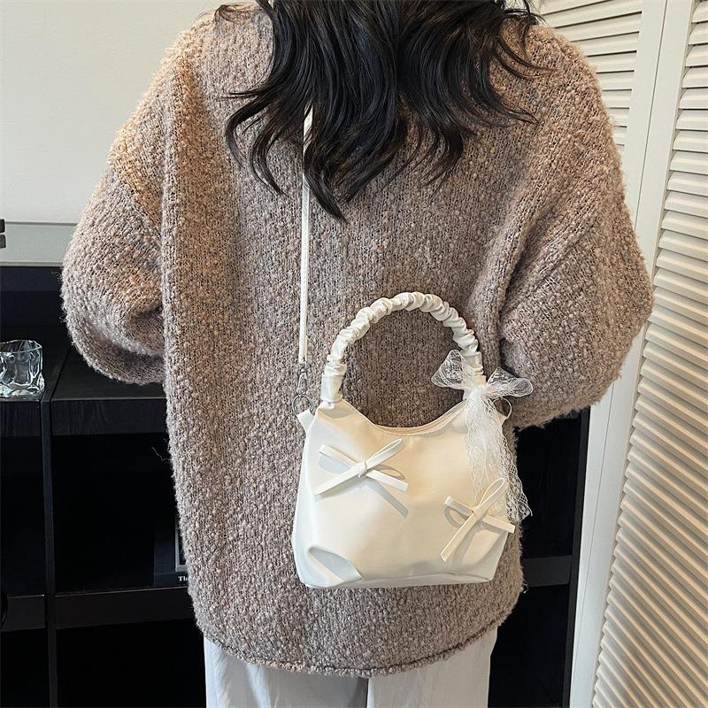 Ballet Style Bow Handbag Female Sweet Girl Pearlescent Shoulder Messenger Bag Work Commuter Small Bag