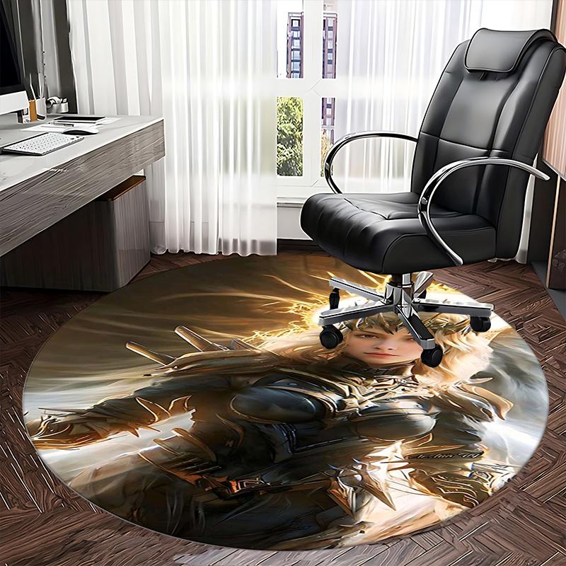 Fantasy Warrior Armor,Mythical Crown Design Chair mat Round Rug Office carpet, Machine Washable, Non slip, Suitable for Living Rooms, Bedrooms