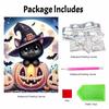 Pearl Painting DIY Kit Frameless Halloween Black Cat Pumpkin Pattern Shiny Bead Art Canvas Creative Wall Decor Holiday Gift