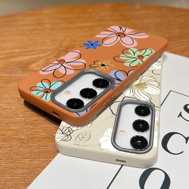 Blumendruck Matte TPU Leder Textur Handyhülle für Samsung S25 Ultra S24 FE S23 S22 S21 A56 A36 A16 A15 A55 A35 Schlanke stoßfeste weiche Rückseite