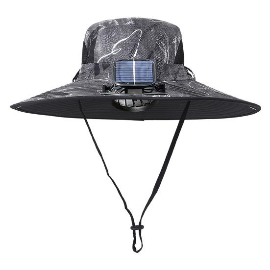 Sun Hat with Solar-Powered Dual Fans Wide-Brimmed Outdoor Fishing Hat with USB Charging Breathable Mesh Fishermen Hat