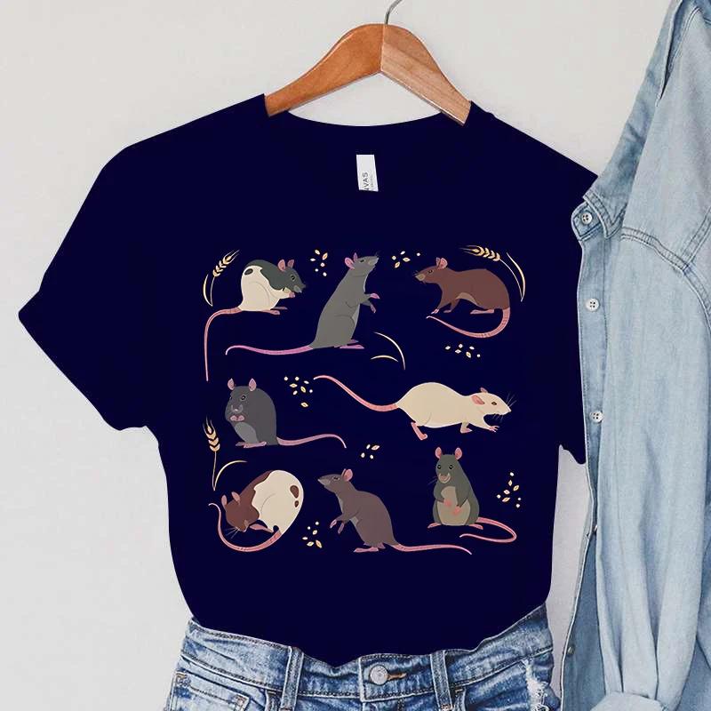 

Summer Round Neck 3D Rat Pattern Print Top Fashionable Casual Short Sleeved Women s T-shirts 5XL слонова кістка
