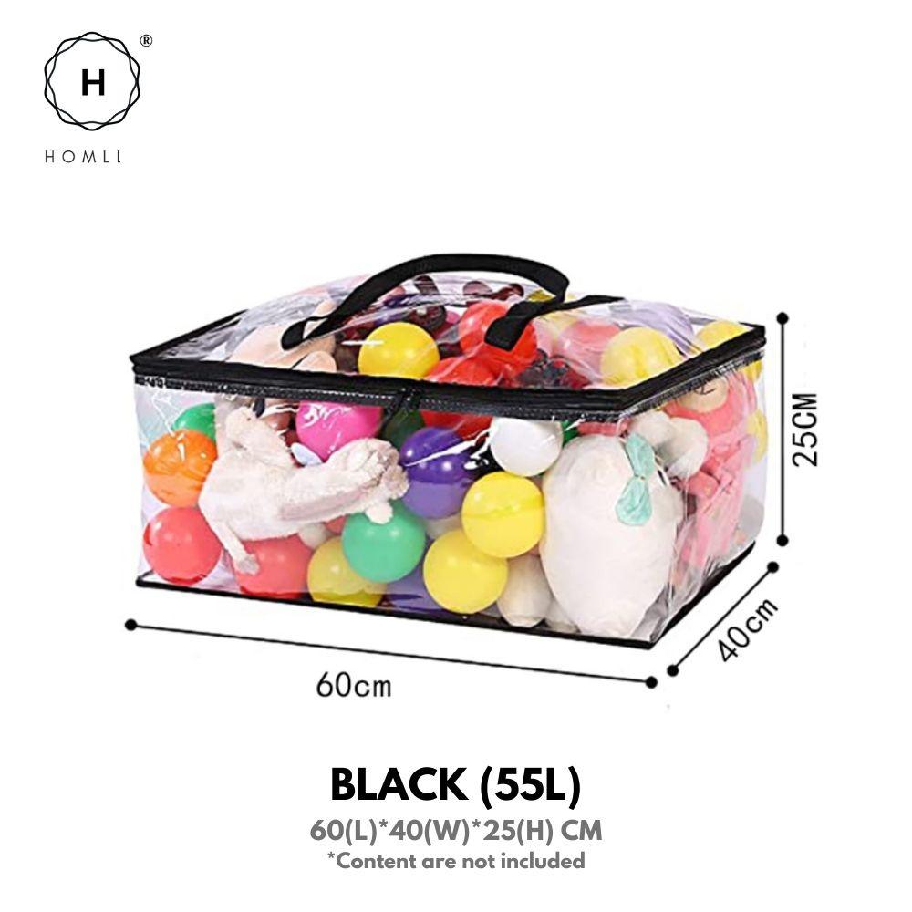 

Homlly Clear Zippered Storage Organizer Moving Bags with Reinforced Handle (55L) X2PCS
