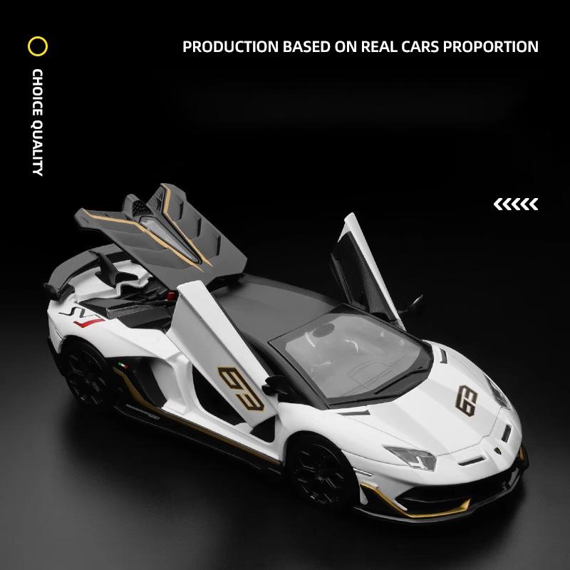 1/24 Lamborghini Aventado SVJ63 Supercar Alloy Die Cast Toy Car Model Sound and Light Children's Toy Collectibles Birthday Gift