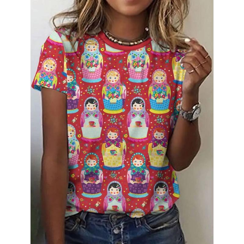 3D Print Women Round Neck Short Sleeve T Shirt Tees Harajuku Y2K Top Female Clothing