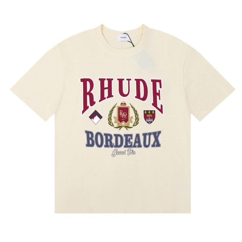 RHUDE Geometric Letter Print T-Shirt Mens Womens American Vintage Short Sleeve Tee