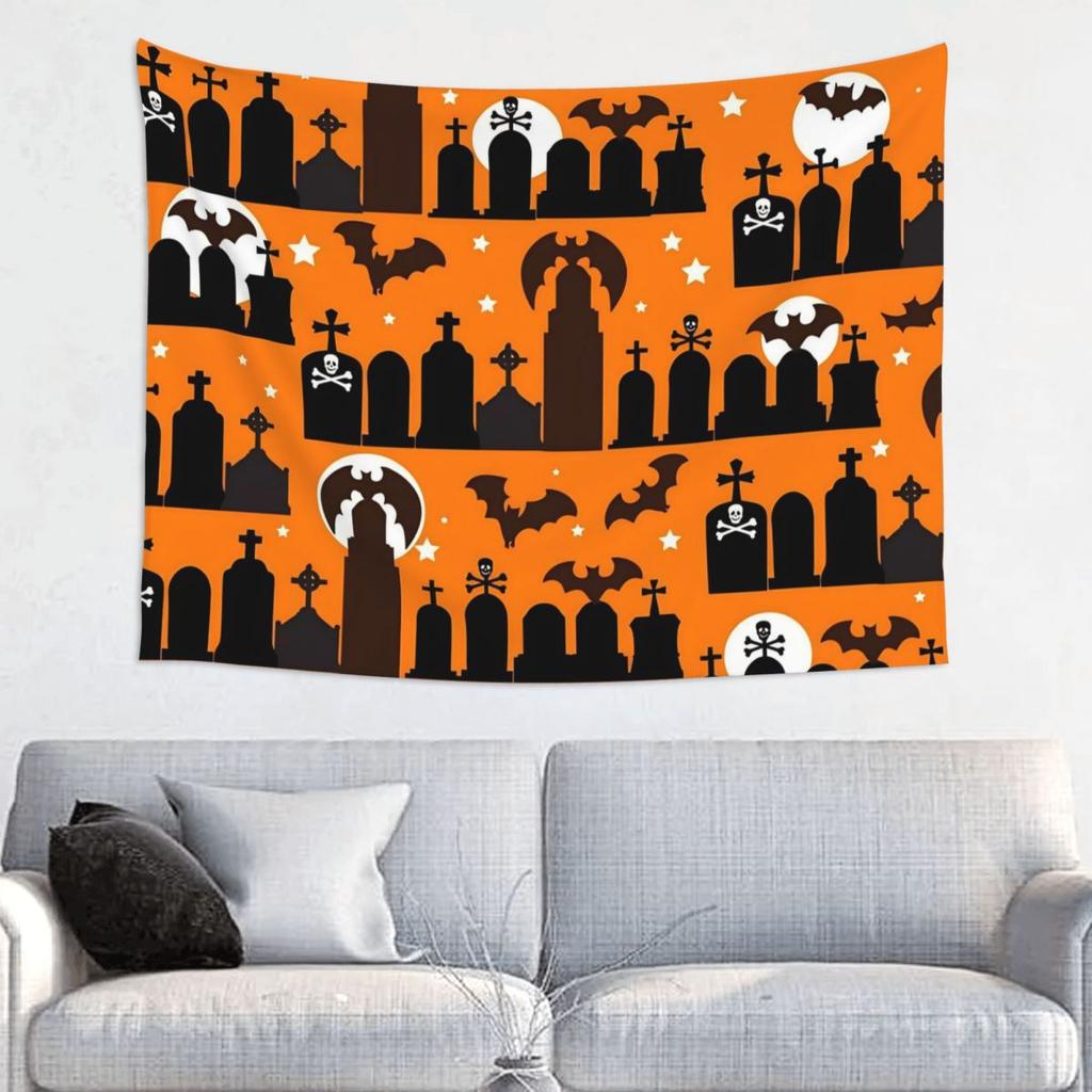 Halloween Tapestry Wall Hanging Hippie Polyester Wall Tapestry Gothic Bats Ghosts INS Wall Blanket Wall Decor Wall Cloth