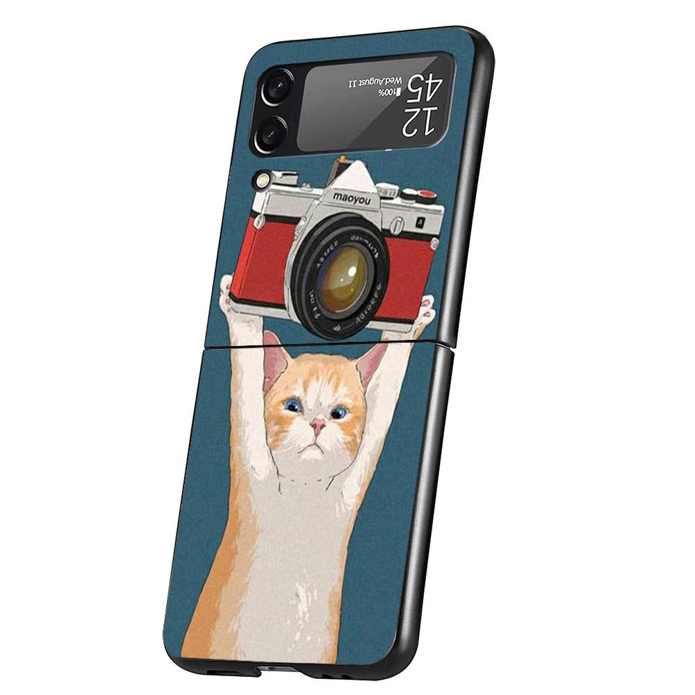 Cute Cartoon Lucky Cats Cover Phone Case For Samsung Galaxy Z Flip 7 6 5 4 3 5G Flip7 Flip6 Flip5 Flip4 Flip3 Black Fundas Shell
