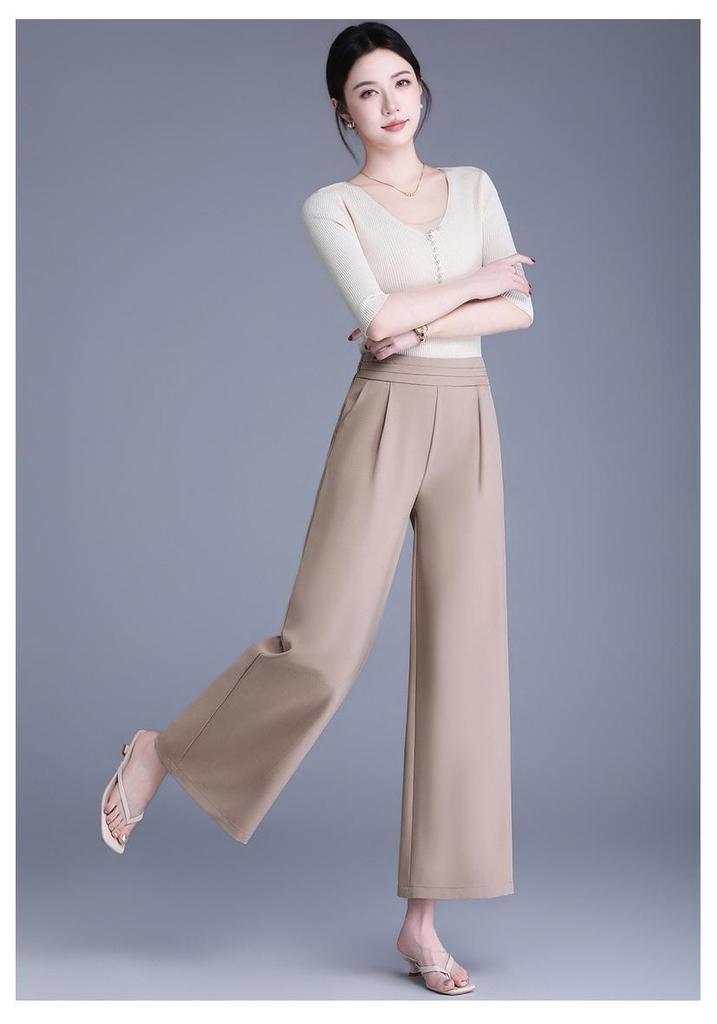 Elastic High-Waist Wide-Leg Pants for Middle-Aged and Elderly Women - Spring/Summer Slimming, Loose, Long Style