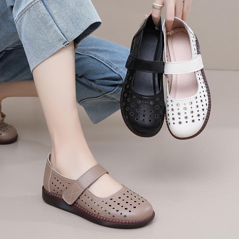 GKTINOO Genuine Leather Shoes Flat Women Sandals 2025 New Spring Summer Hook & Loop Hollow Platform Sandals Large Size