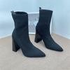 Pointed Thick-heeled Knitted Elastic Boots 2025 Winter New Versatile High-heeled Thin Boots Medium Tube Thin Elastic Socks Boots