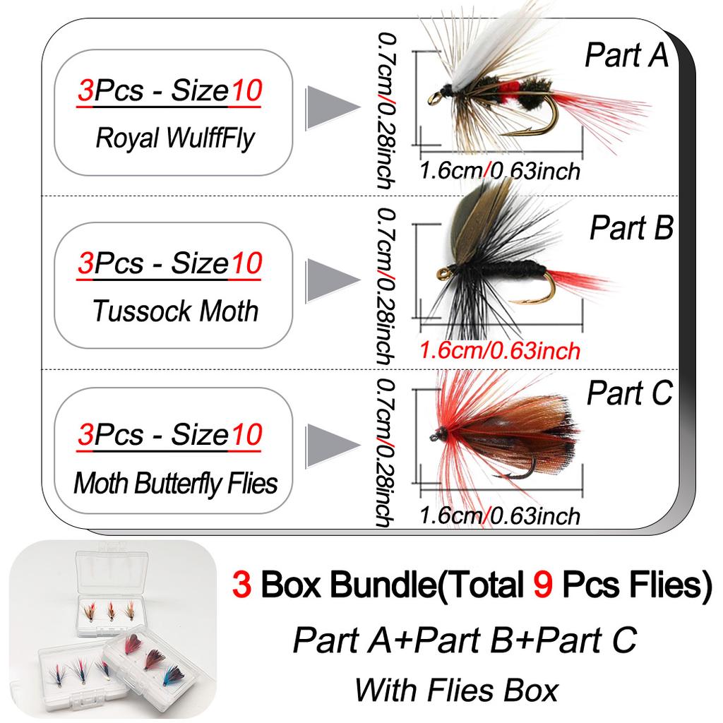 9Pcs-3 Boxs Bundle Fly Fishing Flies 3 different styles Wet Flies Bait for Flishing Trout/carp Artificial Lure Accessories (with Flies Box)