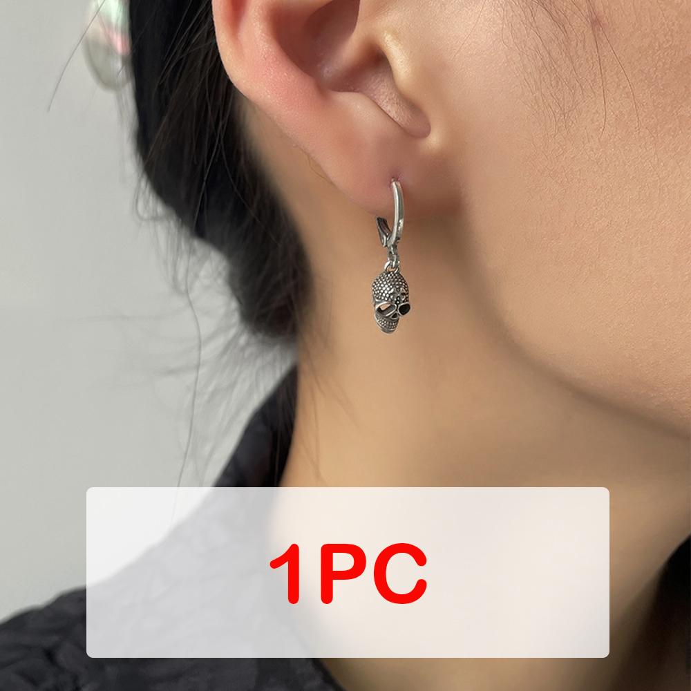 

1PC Retro Gothic Skull Earrings Hip Hop Punk Ancient Silver Color Skeleton Ear Hoop For Women Men Jewelry Halloween Gifts KDE221