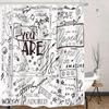 Teen Shower Curtain Set - Funny Inspirational Quotes, Black/White Abstract Design,with 12 Hooks, Neutral Youth Bath Decor