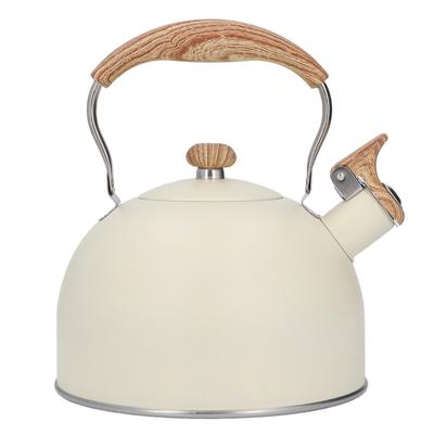 Pfeifender Wasserkocher, Edelstahl-Teekessel, 2,5 l, pfeifende Teekanne, ergonomischer Griff, Teekanne, Beige