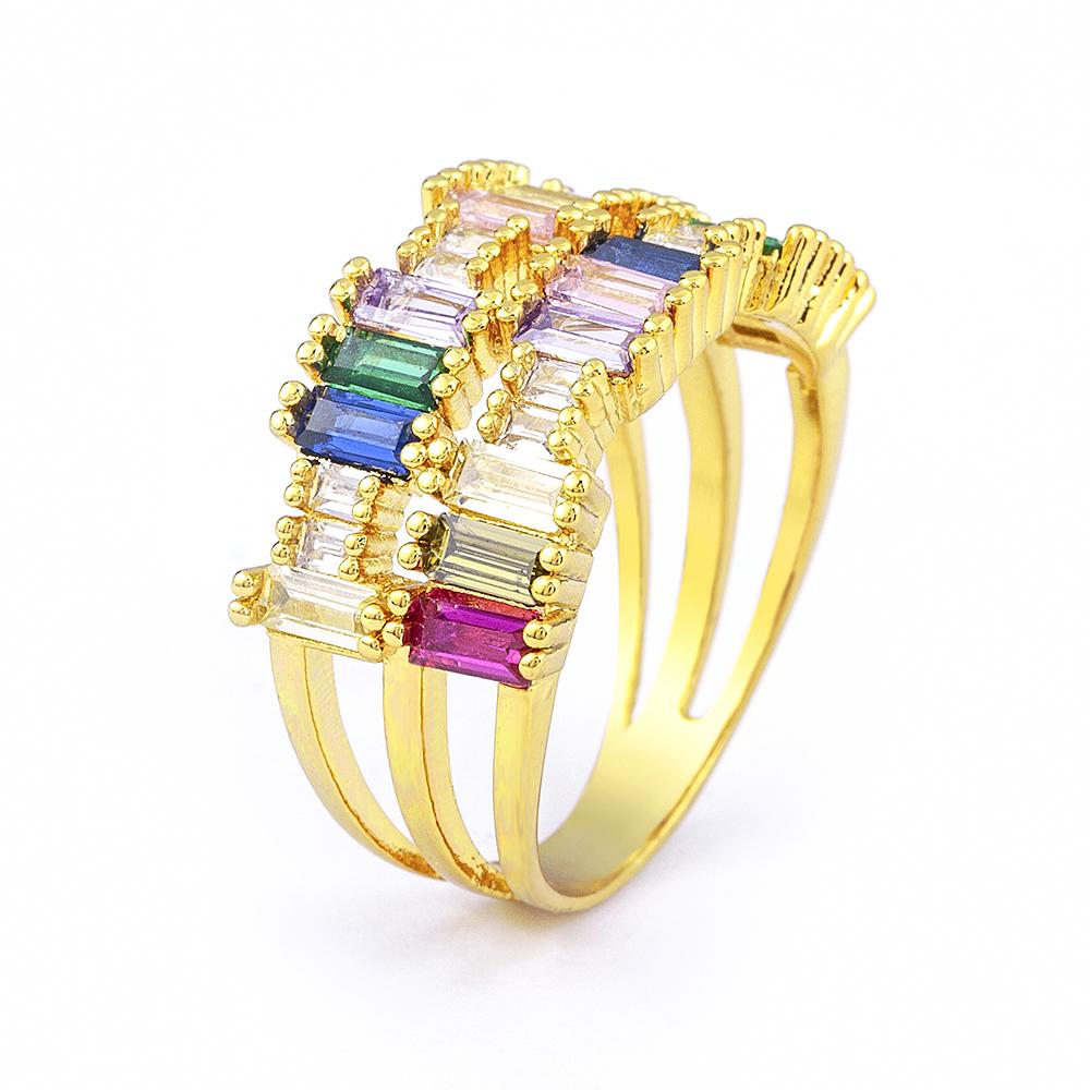 Nidin New Fashion Rainbow Geometric Exquisite Crystal AAA Zircon Ring Women Temperament Declaration Wedding Party Charm Jewelry