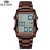 BESTWIN 126-2 Fashion Retro Men's Digital Watch Multifunction Steel Strap Waterproof Sporty Casual Male Watch Gift