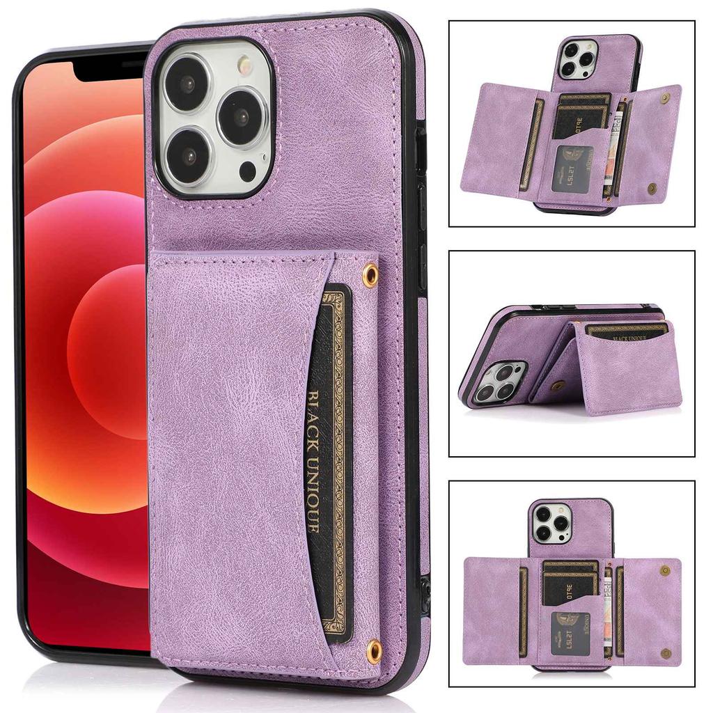 For iPhone 15 Pro Phone Case Tri-Fold Wallet Kickstand PU Leather+TPU Back Cover