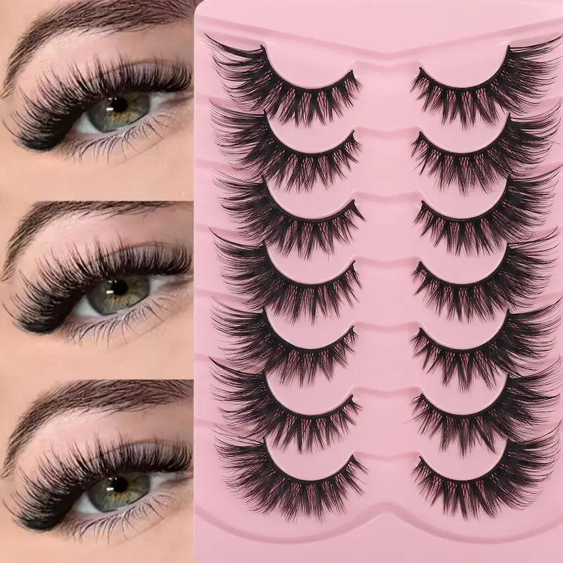 7 Pairs Lashes Faux 3D Fluffy Mink Eyelashes Cat Eye Eyelashes Natural False Eyelashes Volumized Eyelash Extension Makeup Tools Fake Lashes