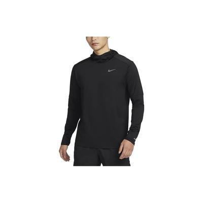 T-shirt da allenamento e corsa a manica lunga con cappuccio, tinta unita minimalista, traspirante, ad asciugatura rapida, uomo, nero FB8573-010