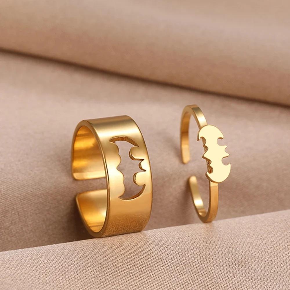 

2 PCS Gothic Hip Hop Punk Couple Ring Set, Gold Silver Stainless Steel Open Ring, Men s and Women s Fashion Metal Ring
