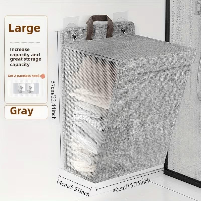 Wall-Mounted Foldable Hamper with Cover | Space-Saving Cloth Basket Suitable for Bathroom, Bedroom, Living Room