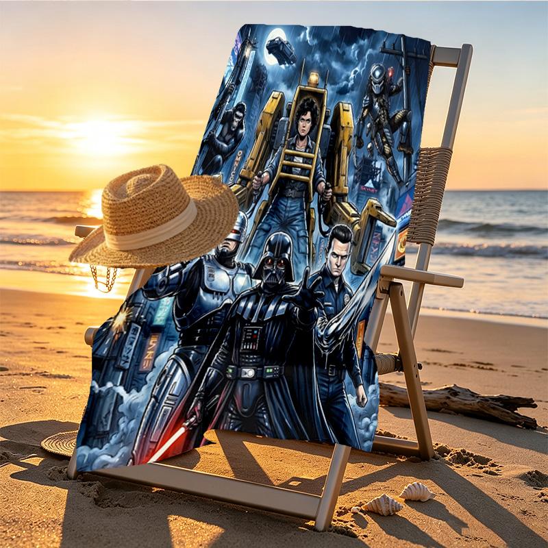 Superheroes Print Beach Towel Design, Soft, Lightweight. for Home Bathroom, Spa, Pool, Yoga, Surfing, Camping, Gift for Family, Friend