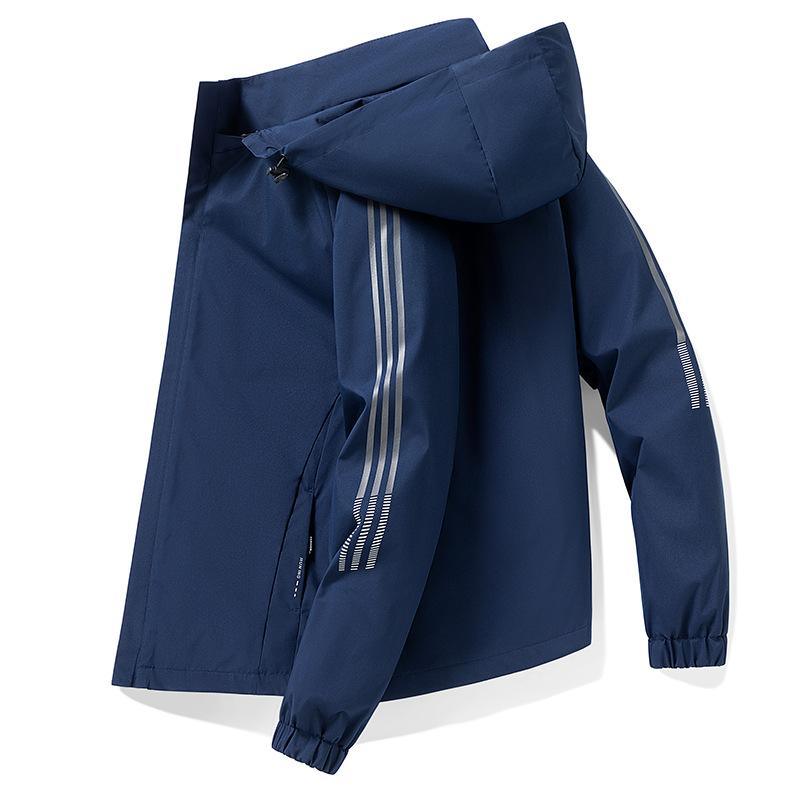 Thin contrasting color hooded three-bar jacket autumn and winter windproof rainproof versatile casual jacket men's velvet