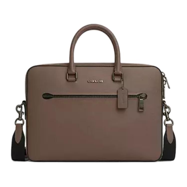 Coach Ethan 38 Logo Zip Closure Leather Tote Briefcase Men Tote Dark-Stone CR271-QBCBD