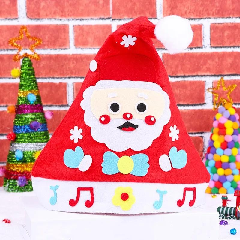 Children DIY Christmas Material Bag Playthings Kindergarten Creative Educational Handmade Cartoon Xmas Sock Cap Craft Kit Plaything for Kids