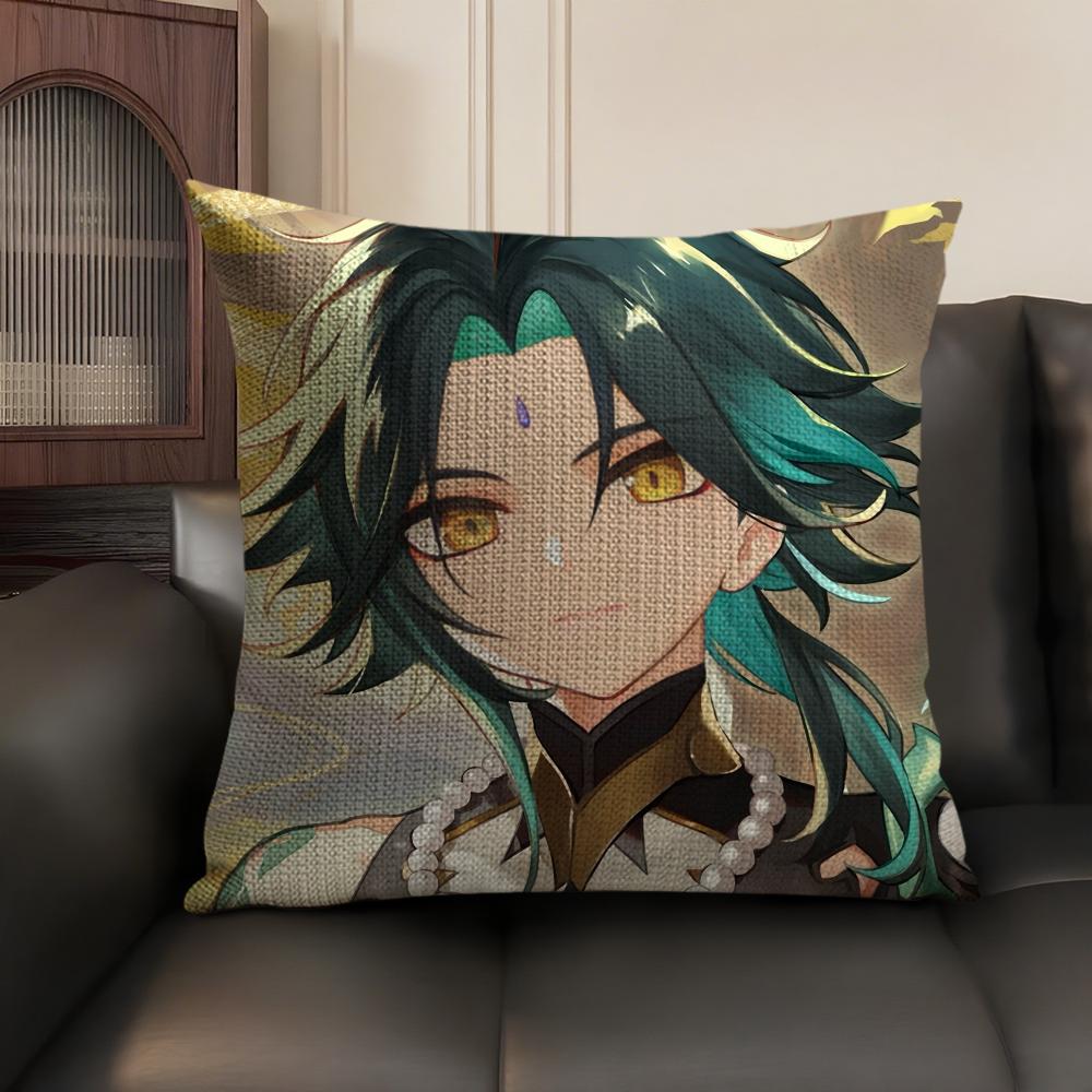 Xiao Genshin Impact Cute Cushion Cover Natural Linen Organic Fabric DoubleSided Printing Sofa Home Decor Gift Pillow Case