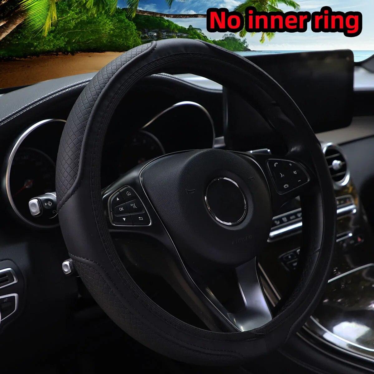 

PU leather three-dimensional double-line checkered embossed car rimless steering wheel cover for car decoration items чёрный
