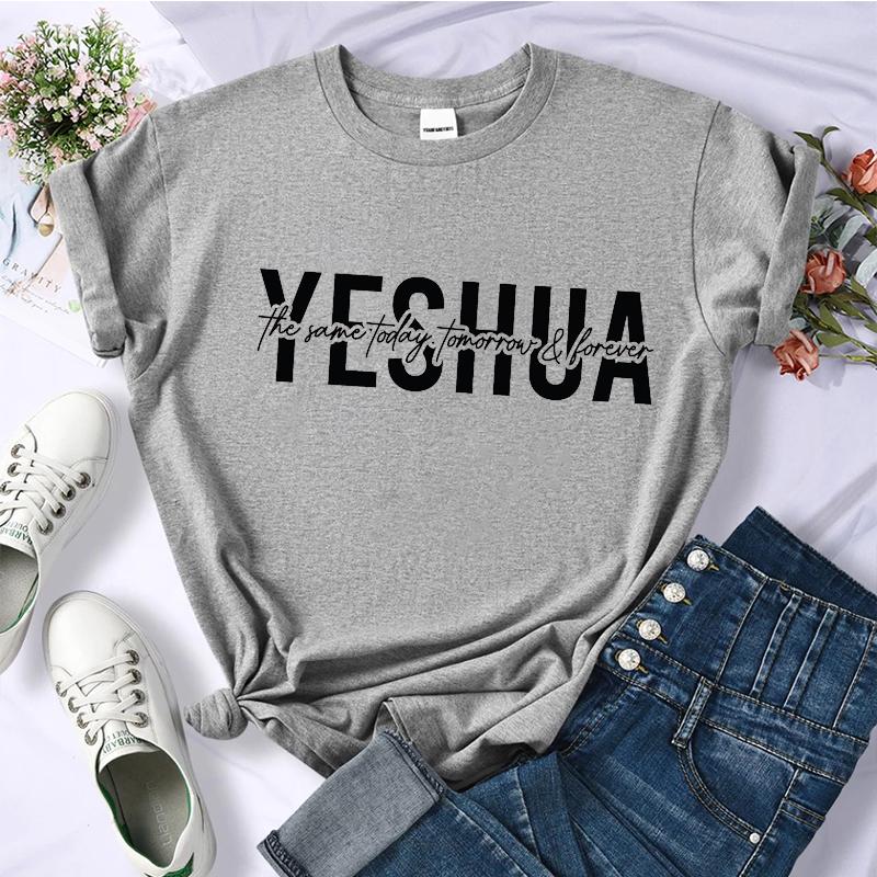 Yeshua Printed T Shirt Women Casual Fashion Tshirt Loose Short Sleeve Christian Religious Bible Verse Aesthetics Tshirt Tops