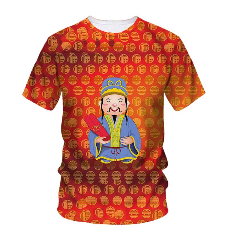 3D God Of Wealth Printing Men T-shirt Chinese New Year Graphic T-shirts For Men Fashion Cool Streetwear Short Sleeve Women Clothes