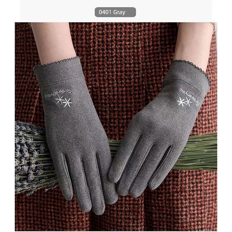 

Spring & Fall Gloves Women s Outdoor Cycling and Driving Single Layer Cute K-style Morning Exercise Thin Dralon Heattech Touch Screen Gloves Grey Coconut Leaf Single All yards