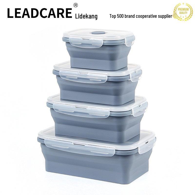 Collapsible Silicone Lunch Box Set: Microwave Steaming, Fresh-Keeping, 4-Piece Bento for Office & Picnic