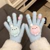 Women's Winter 2025 Retro Plaid Kitty Gloves: Warm Five-Finger Cycling Cold Protection