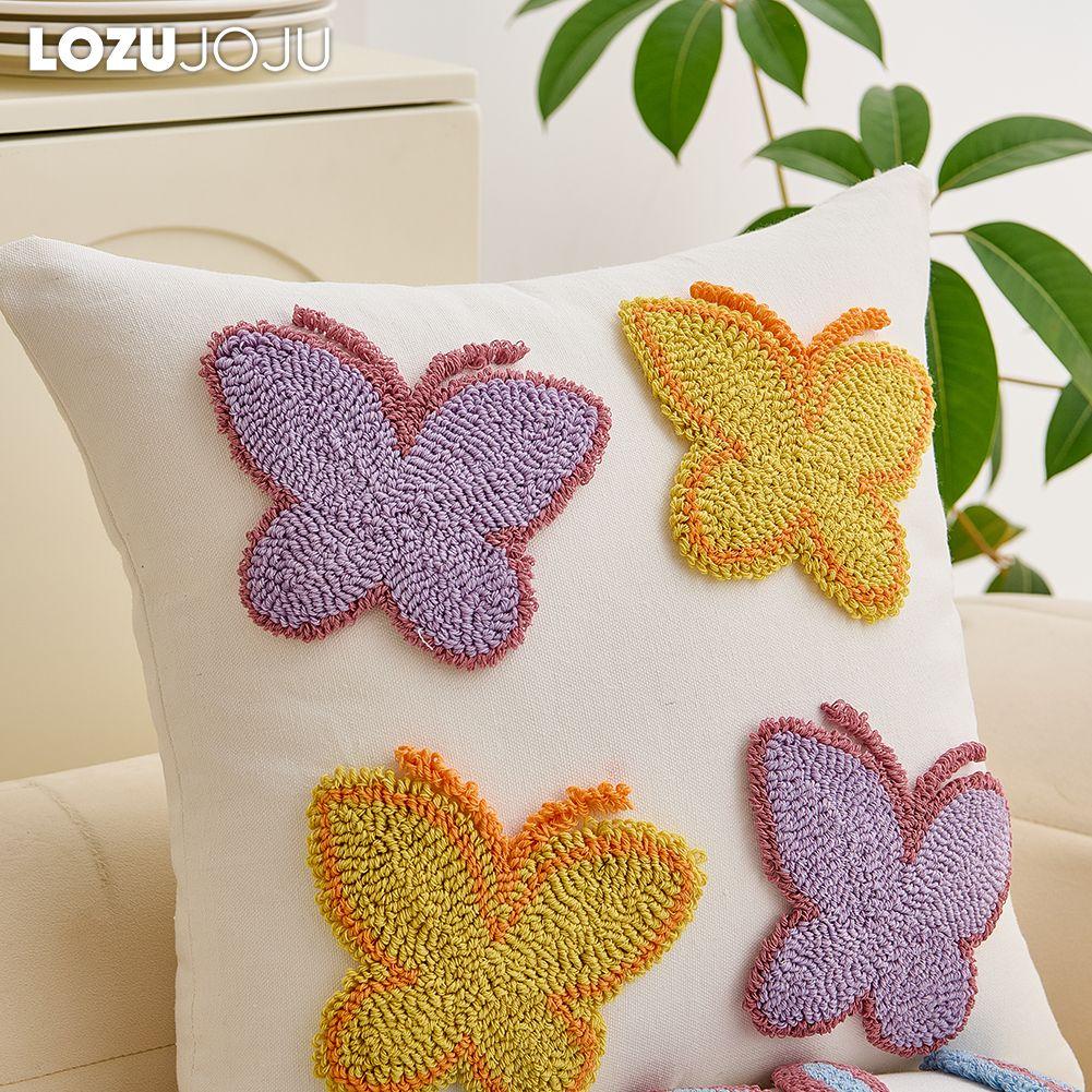1PC LOZUJOJU Modern Cute Cartoon Design Plush Embroidered Pillowcase Children's Cushion Cover for Sofa Living Room Bedroom Home Decor